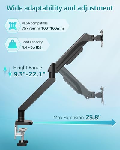 Heavy Duty Single Monitor Arm for Max 42 Inch Hold up to 33 lbs | Monitor Mount Desk Mount Height Adjustable Ultrawide Monitors Stand VESA Mount 70/100 - style: Single