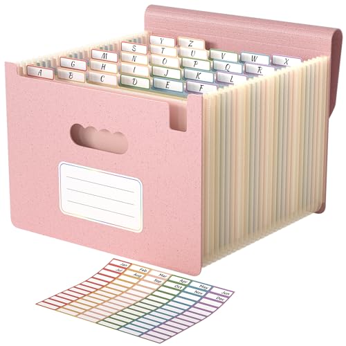 ABC life 26 Pockets Accordion File Organizer, Blush Pink | Expanding File Folder for Letter/A4 Size, Portable Document Holder with A-Z Tabs for Tax Receipt, School, Home, Office - color: Blush Pink