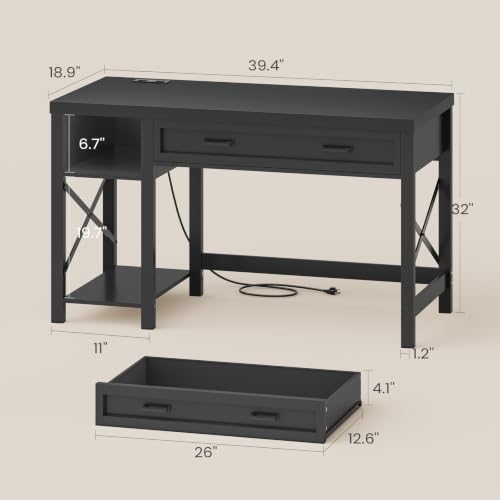 SEDETA 40" Farmhouse Small Desk with Drawers for Small Space, Bedroom - color: Black