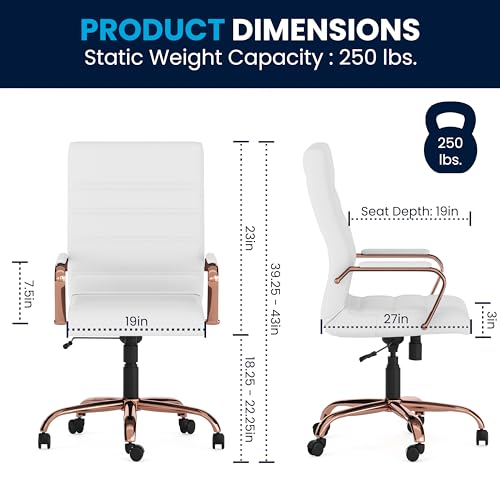 Flash Furniture LeatherSoft Executive Office Chair, White/Rose Gold | 360° Swivel, Height Adjustable, Commercial Grade - color: White Leathersoft/Rose Gold Frame