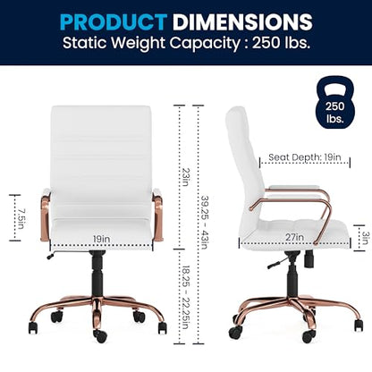 Flash Furniture LeatherSoft Executive Office Chair, White/Rose Gold | 360° Swivel, Height Adjustable, Commercial Grade - color: White Leathersoft/Rose Gold Frame