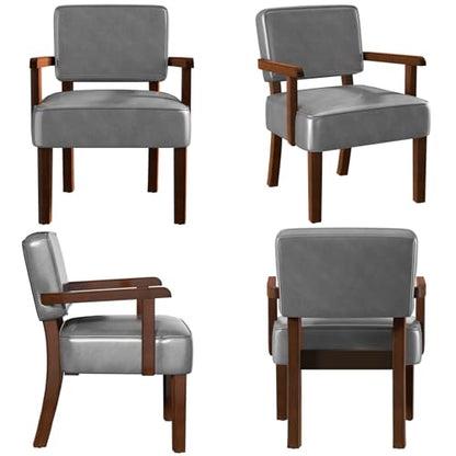 FAGAGA Faux Leather Accent Chair, Mid-Century Armchair with Wood Frame | Upholstered Living Room Chair, Comfy Reading Chair for Bedroom, Waiting Room, Home Office, Easy Assembly, Gray - color: Faux Leather Gray, size: One Chair