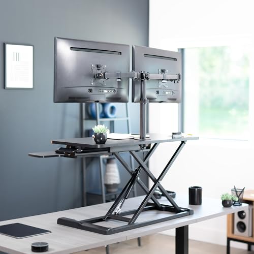 VIVO Black 36 in Standing Desk Converter with Monitor Stand, DESK-V036K-M2 - color: Black, size: 36"