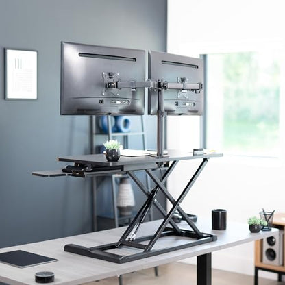 VIVO Black 36 in Standing Desk Converter with Monitor Stand, DESK-V036K-M2 - color: Black, size: 36"