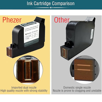Phezer Original 42ml Black Quick Dry Solvent Ink Cartridge Replacement for 0.5inch/12.7mm Handheld Mini Inkjet Printers PC11 (Black) - color: PC11 Printer Ink (Black)