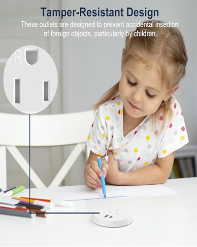 Recessed Desktop Power Grommet 2 inch with USB-C Ports,Tamper-Resistant Design AC Outlets,Round Desk Hole Outlets Conference Outlet for Home Office(White)