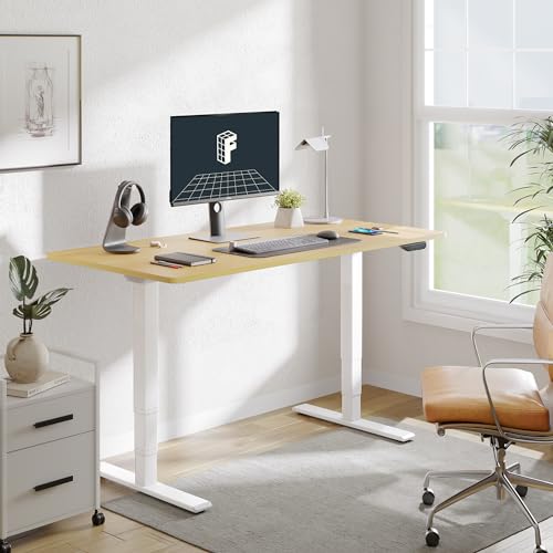 FLEXISPOT E6 MAX Dual Motor 3-Stage 48x30 Inch Heavy Duty Standing Desk, 330lbs Weight Capacity, Height Adjustable Desk w/Cable Management & Wheels (Seamless Maple Desktop + White Frame) - color: White Frame+ Maple Top, size: 48"x30" One-Piece