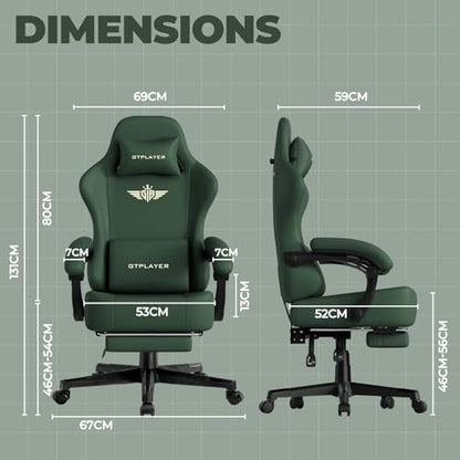 GTPLAYER Gaming Chair with Pocket Spring Cushion, Big and Tall Gamings Chairs 350LBS High Back Computer Chair with Footrest for Adults Lumbar Support Swivel Game Chair for Office, Leather Green - color: Green