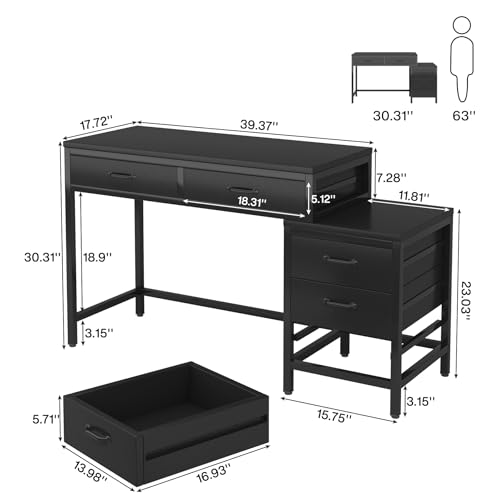 Tribesigns Computer Desk with 5 Drawers, Reversible Home Office Desks - color: Black