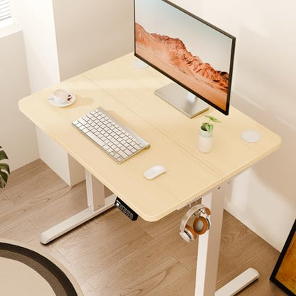 Small Standing Desk, 32"x24" Height Adjustable Sit-Stand, Home Office, Oak | Electric Adjustable Standing Desk, Sit to Stand Computer Office Desk with Splice Board, Memory Preset, Lifts 28.7''-46.5" - color: White Frame-gold Oak, size: 32-inch
