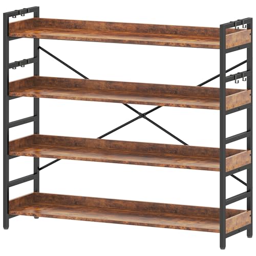 HCHQHS 4 Tier Bookshelf, Adjustable Industrial Bookcase, Vertical Tall Book Shelf, Wood and Black Metal Open Bookshelves for Home Office, Living Room, Bedroom - color: Rustic Brown, size: 4-Tier (47"W x 44"H)