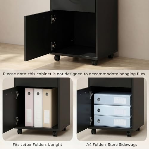 HOMCOM Mobile Storage Cabinet Organizer, Bathroom Drawer Cabinet, Black | Printer Stand, Castors - color: Black