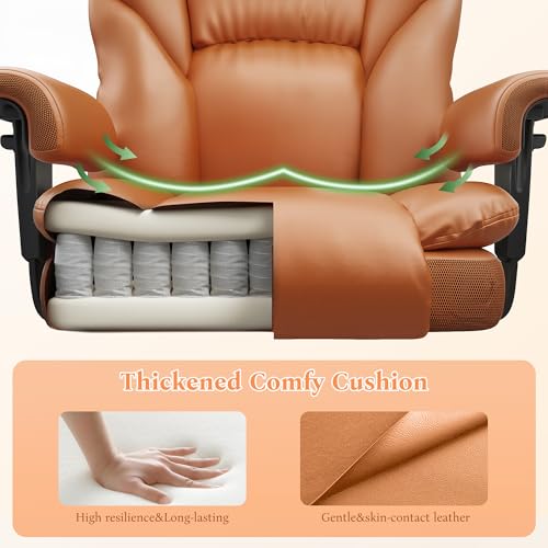 DurayLoly Big and Tall Office Chair with Footrest, 400 lbs Weight Capacity | 135° Rocking Motion, Ergonomic Lumbar Support, PU Leather for All-Day Home Office Comfort, Brown - color: Brown