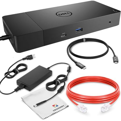 Dell WD19 Docking Station Bundle with USB-C and Dual Monitor Support - Full Package w/Dell WD19 Universal Dock, 180W Power Adapter, Thunderbolt 3 & Ethernet Cable, Cleaning Cloth (Renewed)