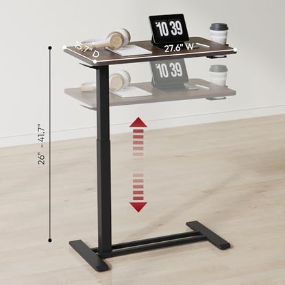 SANODESK 28''Mobile Standing Desk with Hidden Wheels,Pneumatic Laptop Desk | Computer Cart Movable Height Adjustable Table Small Sit Stand Desk for Home Office Hospital Use,27.6"W x 15.7"D,Black Walnut - color: Black Walnut, size: 28x16
