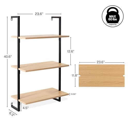 happimess Madera 3-Shelf Wall Mounted Bookcase 40.55", Light Oak/Black - color: Light Oak, size: 3-Tier 40.55"