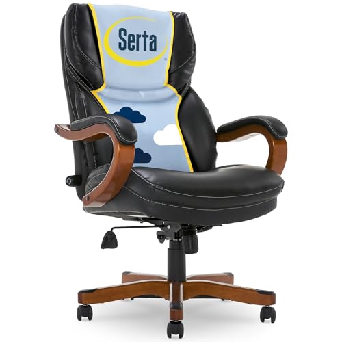 Serta Big & Tall Executive Office Chair with Lumbar Support, Leather Chair | Conway, Ergonomic 350lb Capacity Computer Chair, Padded Arms, High Back Home Gaming Chair, Adjustable Height & Recline, Black - color: Brainstorm Black