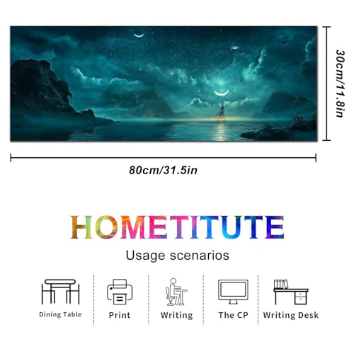 HOMETITUTE Large Mouse Pad 31.5x11.8 Inch Gaming Mousepad Teal Moon Night Seascape Art Non-Slip Keyboard Desktop Protector Mat XL Mouse Pad for Home Office Laptop Wireless Mice Accessories - color: Teal Moon Night Seascape Art