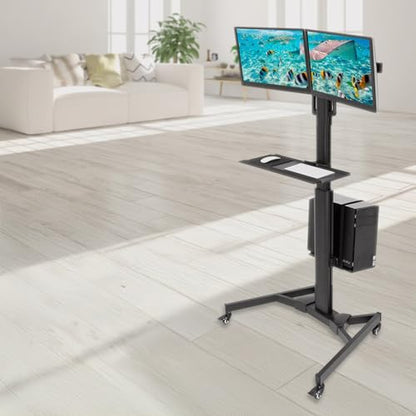 Mount-It! Dual Monitor Computer Cart – Mobile Standing Desk with Wheels, Rolling Workstation with Keyboard Tray, CPU Holder, and Adjustable Screen Mount for Office, Medical, or Warehouse - style: 2 Monitors