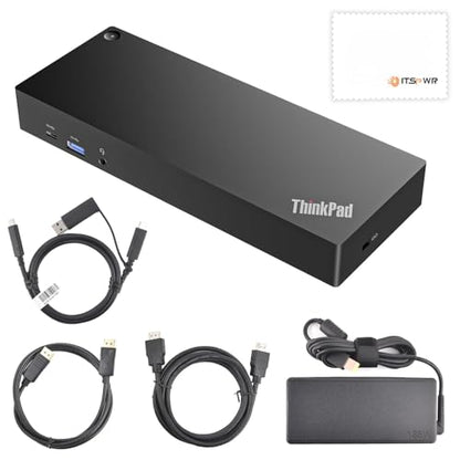 ThinkPad 40AF0135 Universal Hybrid Docking Station | For Lenovo Laptops, Dual Monitor, Comes with ITSPWR HDMI 4K Cable + DP Cable+ Cleaning Cloth - style: HDMI + DP Cable