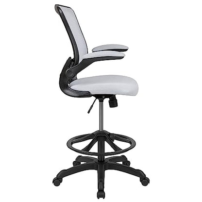 EMMA + OLIVER Mid-Back White Mesh Drafting Chair - color: White