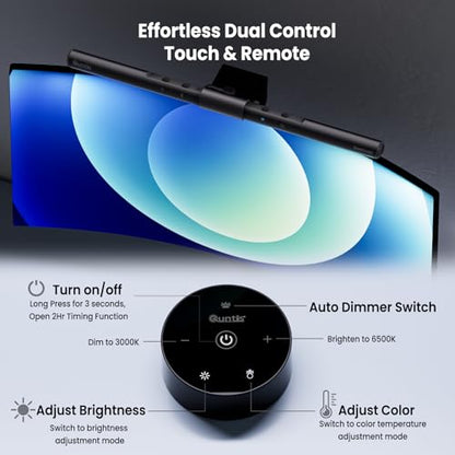 Quntis Computer Monitor Lamp, Screen Monitor Light Bar for Eye Caring, USB Reading LED Task Lamp with Auto-Dimming, Dimmable Light Bar, Touch Control, No Glare Space Saving Home Office Desk Lamps - style: ScreenLinear Pro ‎Gray