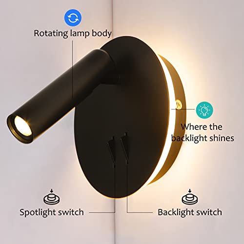 ZEROUNO Hardwired Sconces Wall Mounted Reading Lights with Switch LED Wall Lighting for Bedroom Bedside Lamps (Black) - color: Black