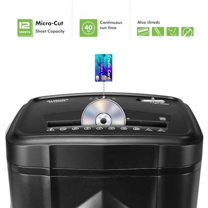 Aurora AU1225MA High-Security 12-Sheet Micro-Cut Paper and CD/Credit Card Shredder/ 5-Gallon Pullout Basket/40 Minutes Run Time - style: 12-Sheet Micro-cut