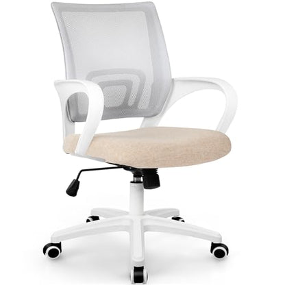 ETONEX Office Chair with Ergonomic Mid Back Cushion Lumbar Support Adjustable Swivel Rolling Computer Gaming Desk Chair Comfy Mesh Seat Wheels Home Executive Use (1, Beige) - color: Beige