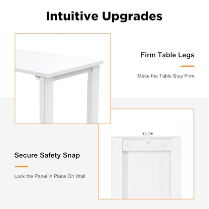 Solid Wood Wall Folding Desk Fold Down Table Foldable Table 132lbs for Home Office White