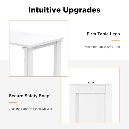 Wall Mounted Folding Table, Wooden Folding Laundry Table with Legs Wall Foldable Workbench for Dining Room Office Small Space 29.5" L x 15.7" W x 29.1" H (White) - color: White