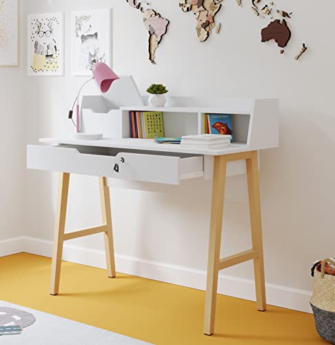Modern Designs Roma Small Desk for Bedroom, 40 inch White Writing Desk with Hutch and Locking Drawer, by Crafts and Comfort - color: White, size: 40 Inch with Hutch