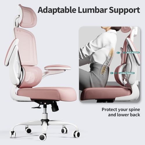 TRALT Office Chair Ergonomic Desk Chair - Gaming Chair with Lumbar Support | 330 LBS Home Office Desk Chairs with Headrest, Reading Chair with Flip-up Armrests, Comfortable Computer Chairs (1, Pink) - color: Pink