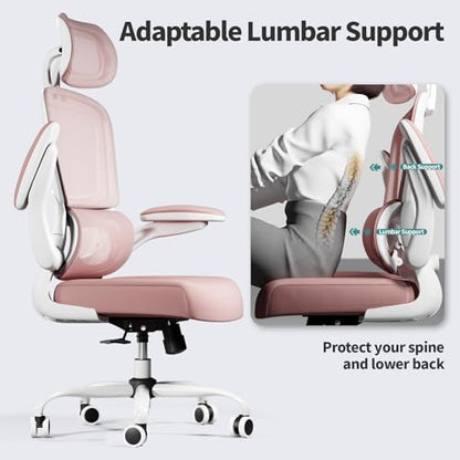 TRALT Office Chair Ergonomic Desk Chair - Gaming Chair with Lumbar Support | 330 LBS Home Office Desk Chairs with Headrest, Reading Chair with Flip-up Armrests, Comfortable Computer Chairs (1, Pink) - color: Pink