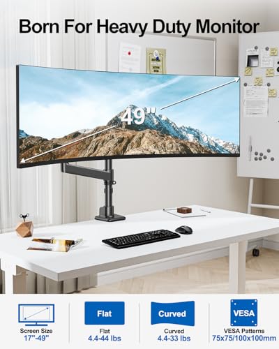 Heavy Duty Single Monitor Mount for Max 49" Ultrawide Screens - style: Ultrawide Desk Mount
