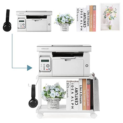 Printer Stand Under Desk Printer Table with Wheels 2 Tier Small Printer Cart with Storage Bag Desktop White Printer Stands for Home Office Fax Machine Scanner Files (White) - color: White