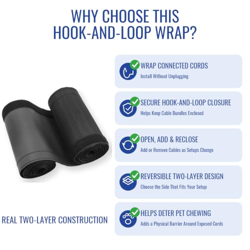 3/4" - 6.6Ft Hook and Loop Cable Sleeve, Wire Protector for Pets - size: 3/4" - 6.6Ft