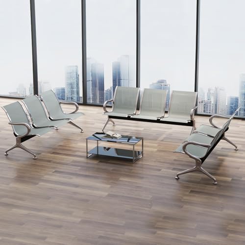 Kinsuite 2Pcs Waiting Room Chairs - 3-Seat Airport Reception Chairs Reception Bench Office Guest Chairs & Reception Chairs for Office Business Bank Hospital, Silver - color: Silver, size: 6-Seat