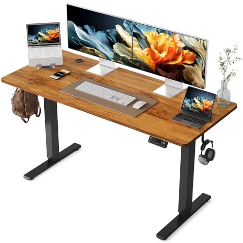 YIHAYO Electric Standing Desk, 55 x 24 Inches Stand Up Desk with Splice Board, Adjustable Height Desk, Computer Desk for Home Office, Black Frame/Rustic Brown Top - color: Black Frame/Rustic Brown Top, size: 55*24 Inch