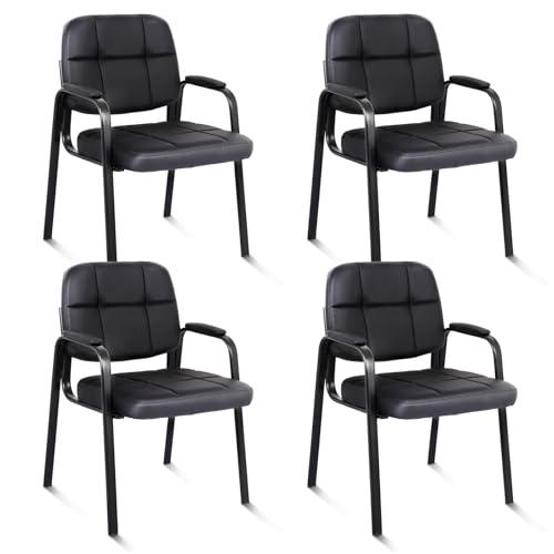 CLATINA Leather Guest Chairs Set of 4, Desk Chair No Wheels, Office Reception with Padded Arms for Office Conference Waiting Room, Black - color: Black, size: 4pack