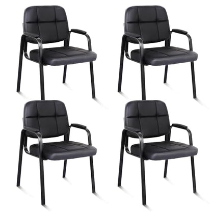 CLATINA Leather Guest Chairs Set of 4, Desk Chair No Wheels, Office Reception with Padded Arms for Office Conference Waiting Room, Black - color: Black, size: 4pack