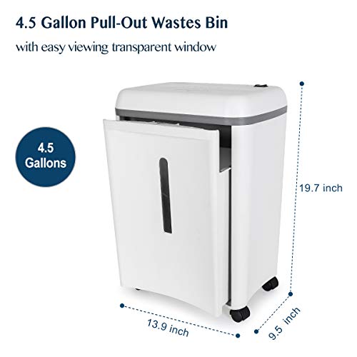 WOLVERINE SD9101 P-5 Super Micro Cut Shredder, 8-Sheet, 4.5Gal, 54dB, White | P-5 Super Micro Cut | 2×12mm Particles | 8-Sheet/75g Paper | Cards+Staples+Clips | 54dB Quiet | 40Cr Steel Gears | 17L Bin - size: 8-Sheet Level P-5-White