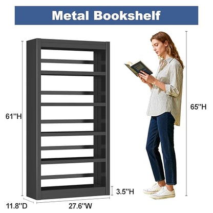 61" 5-Tier Metal Bookshelf,4 Adjustable Shelves,Large Capacity(Black) - color: Black, size: 61"H*27.5"W*11.8"D