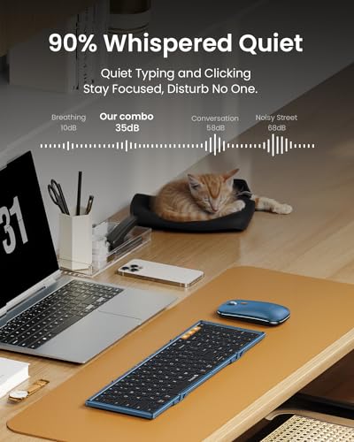 ProtoArc XKM01 Full-Size Foldable Keyboard Mouse Combo for Travel, Blue - color: Blue