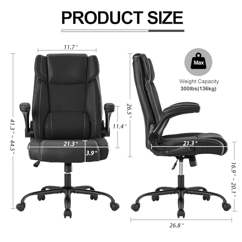 Office Desk Chair,Ergonomic Conference Room Chairs,Mid Back Executive Leather Chair,Comfy Computer Desk Chairs with Adjustable Flip-Up Arms and Rocking Function (Black) - color: Black