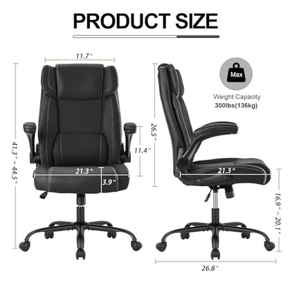 Office Desk Chair,Ergonomic Conference Room Chairs,Mid Back Executive Leather Chair,Comfy Computer Desk Chairs with Adjustable Flip-Up Arms and Rocking Function (Black) - color: Black