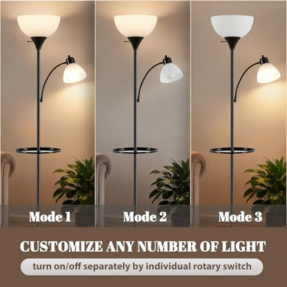 72" Floor Lamp with Table, Adjustable Reading Lights,Torchiere Floor Lamps - color: Glossy Black