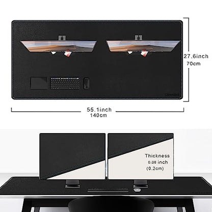 CENNBIE Leather Desk Pad Large, 55.1" x 27.5" Desk Mat Protector (Black) - color: Black, size: 25.7" x 55.1"
