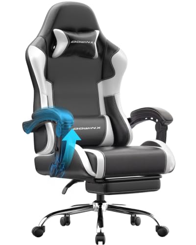 Dowinx Ergonomic Gaming Chair with Footrest & Massage Lumbar, 2D-Linkage Armrests for Computer Chair 330lbs with Headrest Pillow for Office, Home, Streaming and Long Gaming Sessions, White - color: White
