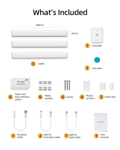 EZVALO Wireless Under Cabinet Lighting System, Ultra-Bright Task Lighting | 360LM, Motion Sensor, 5000mAh Rechargeable Switch Controller, 3Pcs x12 Inch, Dimmable, 3 Color Temps, 4 Work Modes